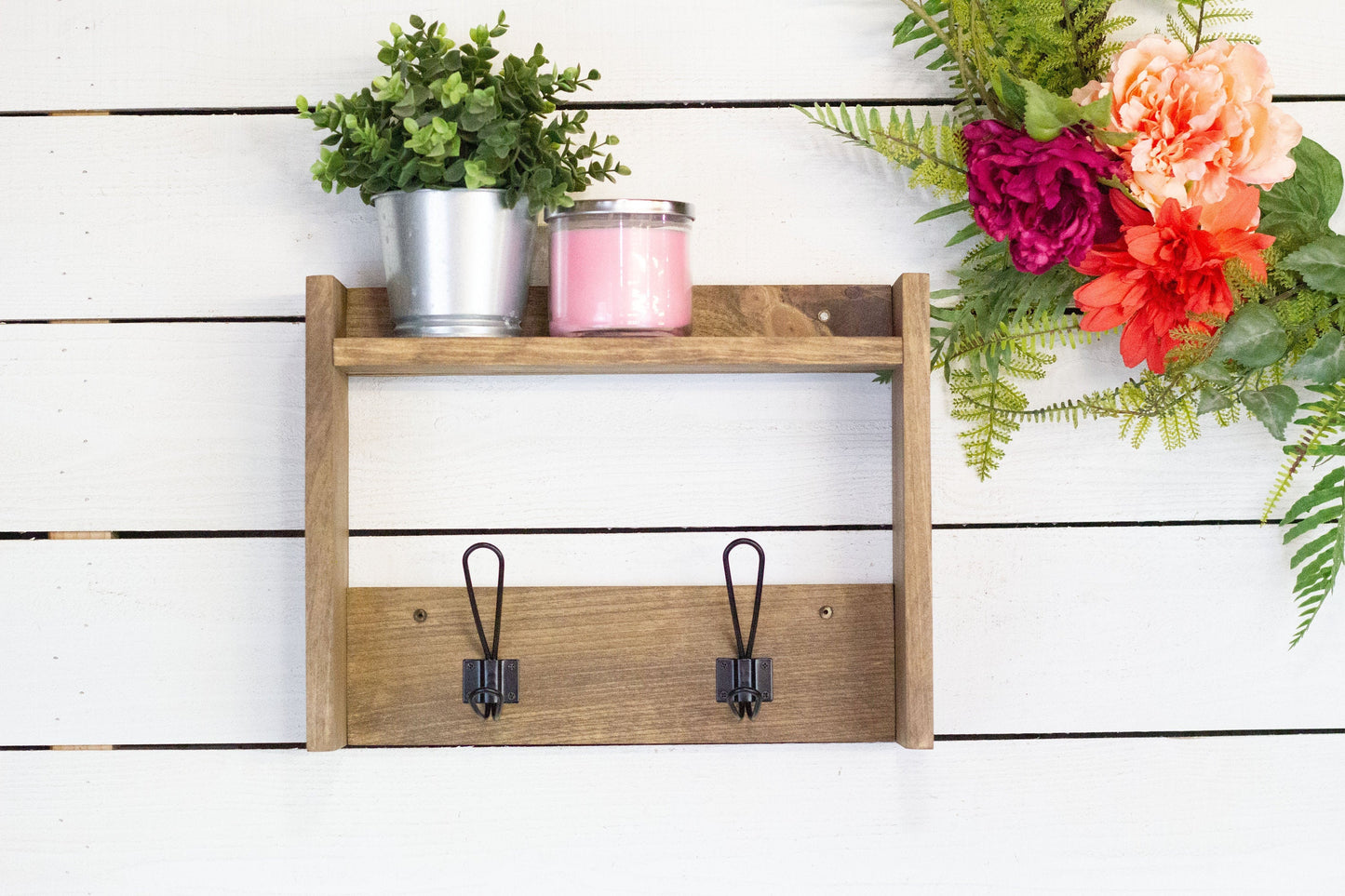 Wooden Coat Hooks with Shelf
