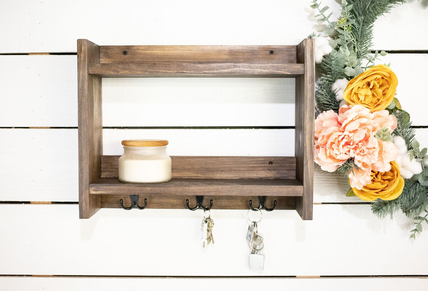 Wooden Key Hooks with Shelf