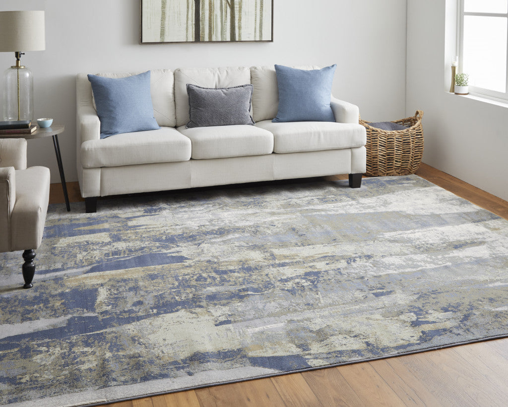 4' X 6' Blue Gray And Tan Abstract Distressed Area Rug
