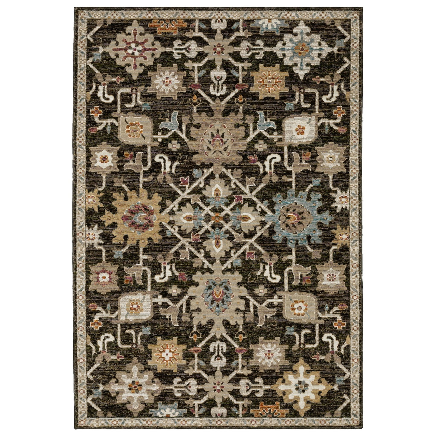 2' X 3' Brown Black And Ivory Oriental Area Rug