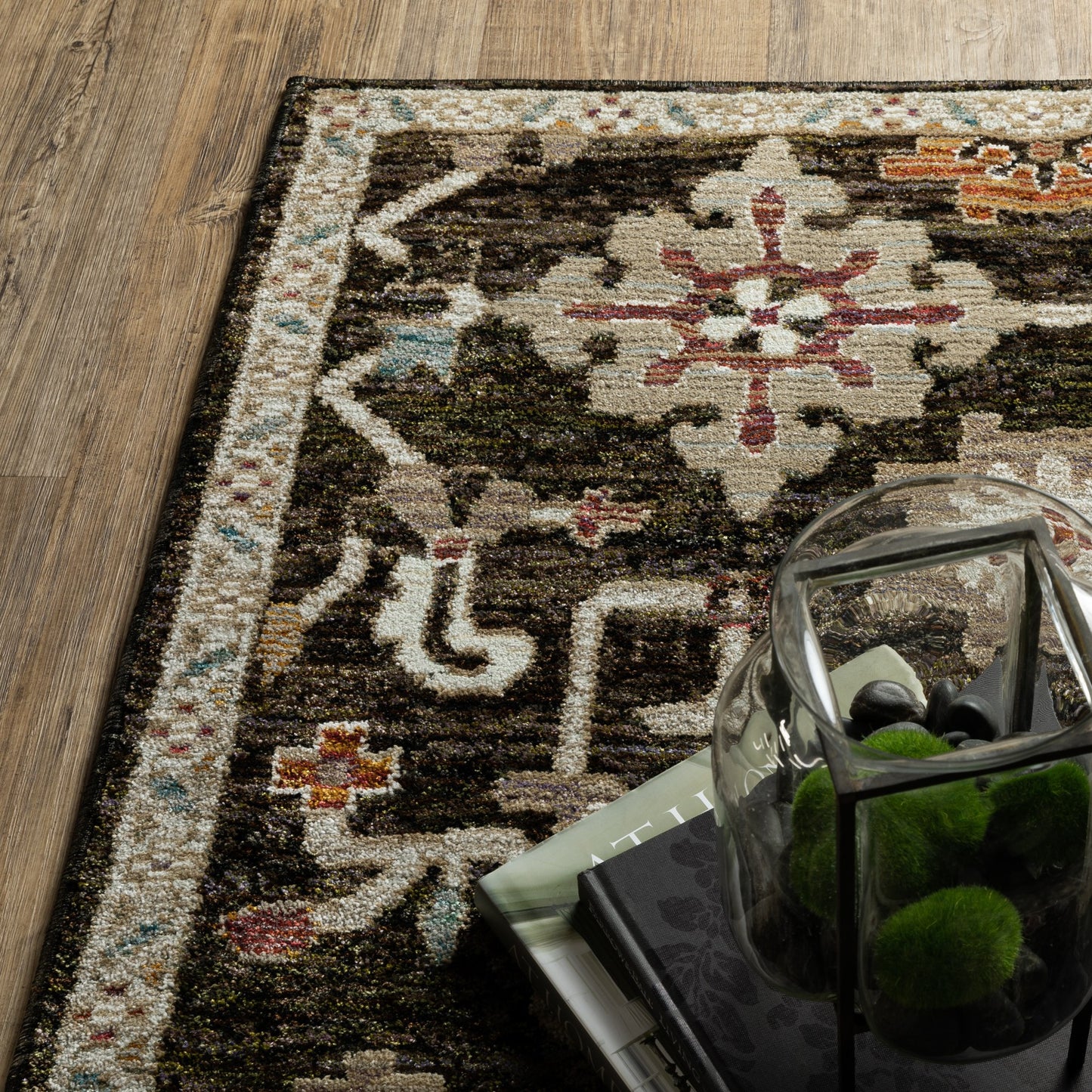 2' X 3' Brown Black And Ivory Oriental Area Rug