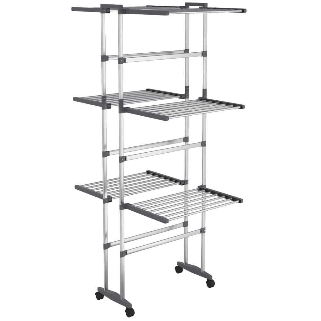 vidaXL Clothes Hanger Foldable Clothes Drying Rack Stand with Wheels Silver