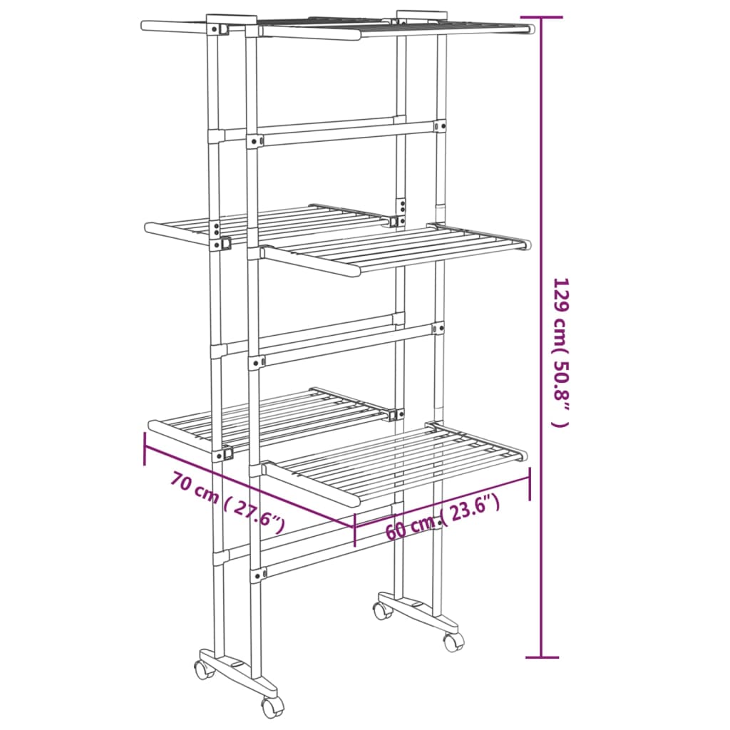 vidaXL Clothes Hanger Foldable Clothes Drying Rack Stand with Wheels Silver