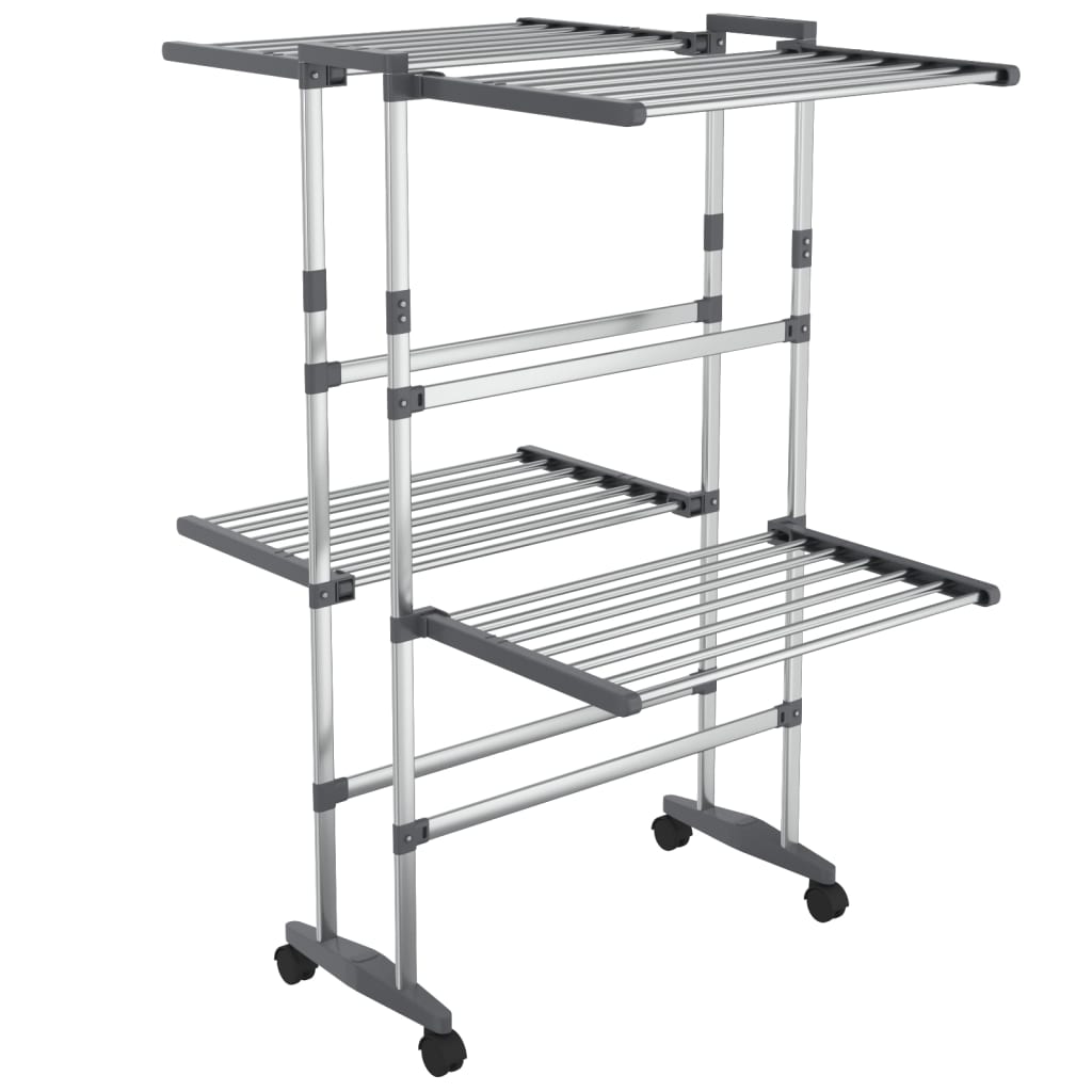 vidaXL Clothes Hanger Foldable Clothes Drying Rack Stand with Wheels Silver
