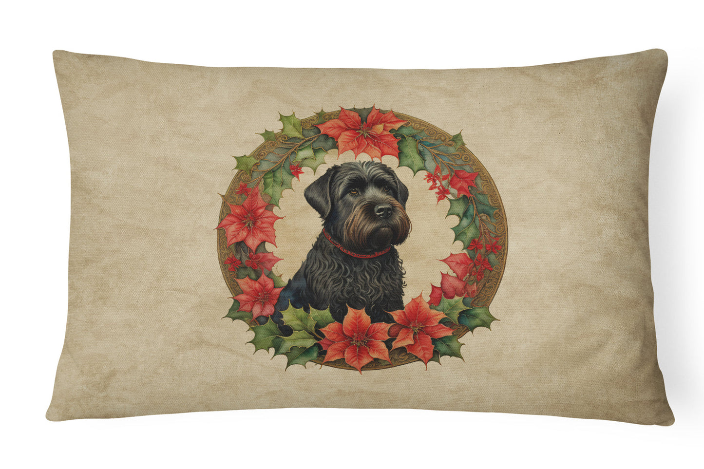 Black Russian Terrier Christmas Flowers Throw Pillow