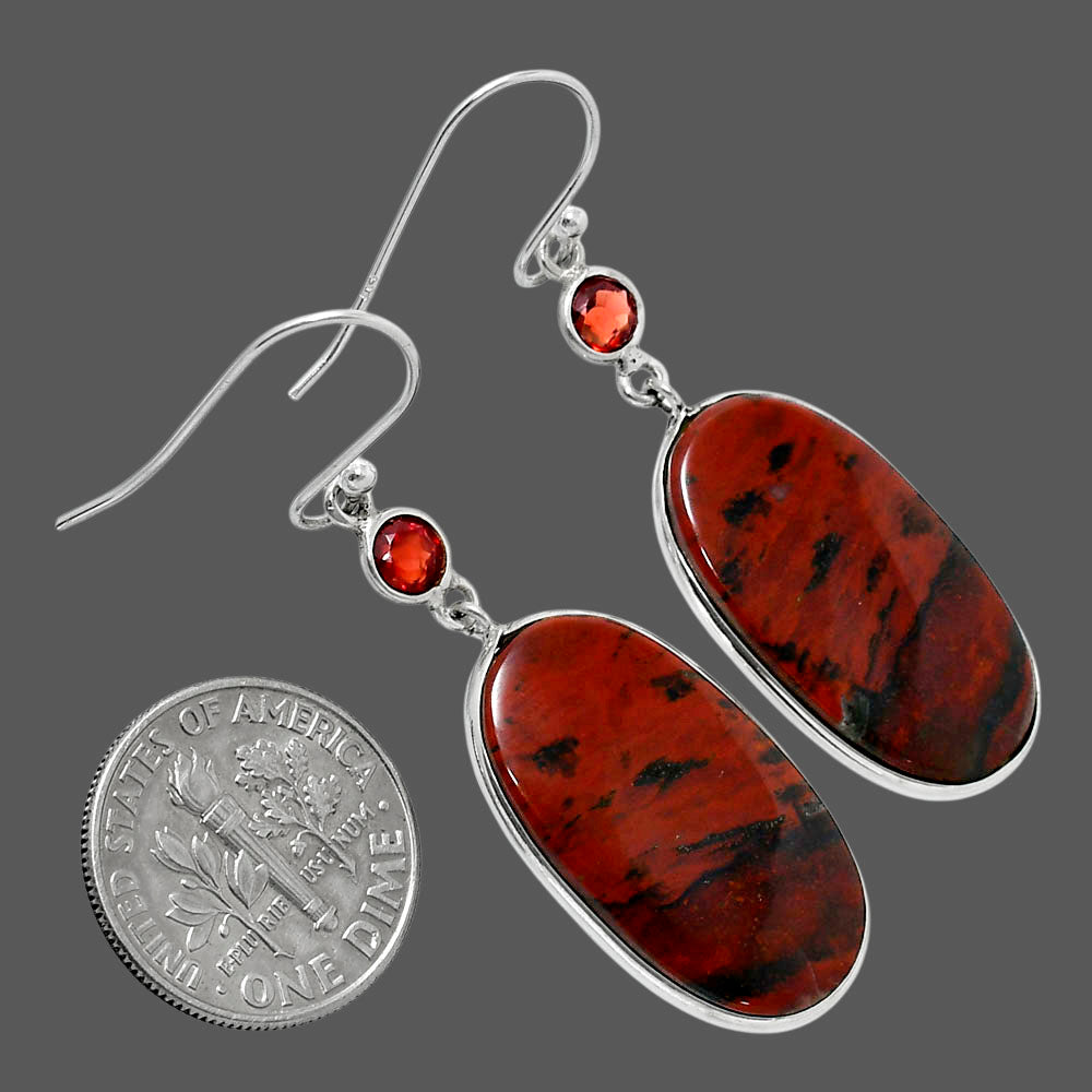 Natural Blood Stone - India & Garnet Earrings E-1002 SDE90017