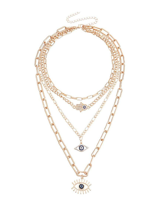 Layered Evil Eye Necklace with Bold Chains