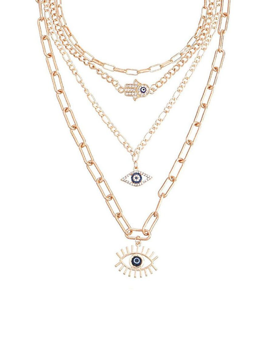 Layered Evil Eye Necklace with Bold Chains
