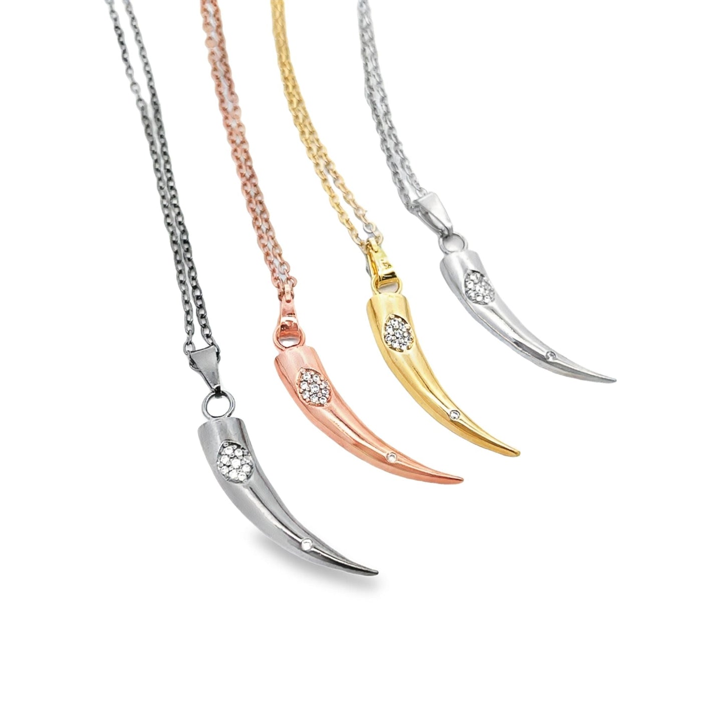 Horn Charm Necklace With CZ Stones