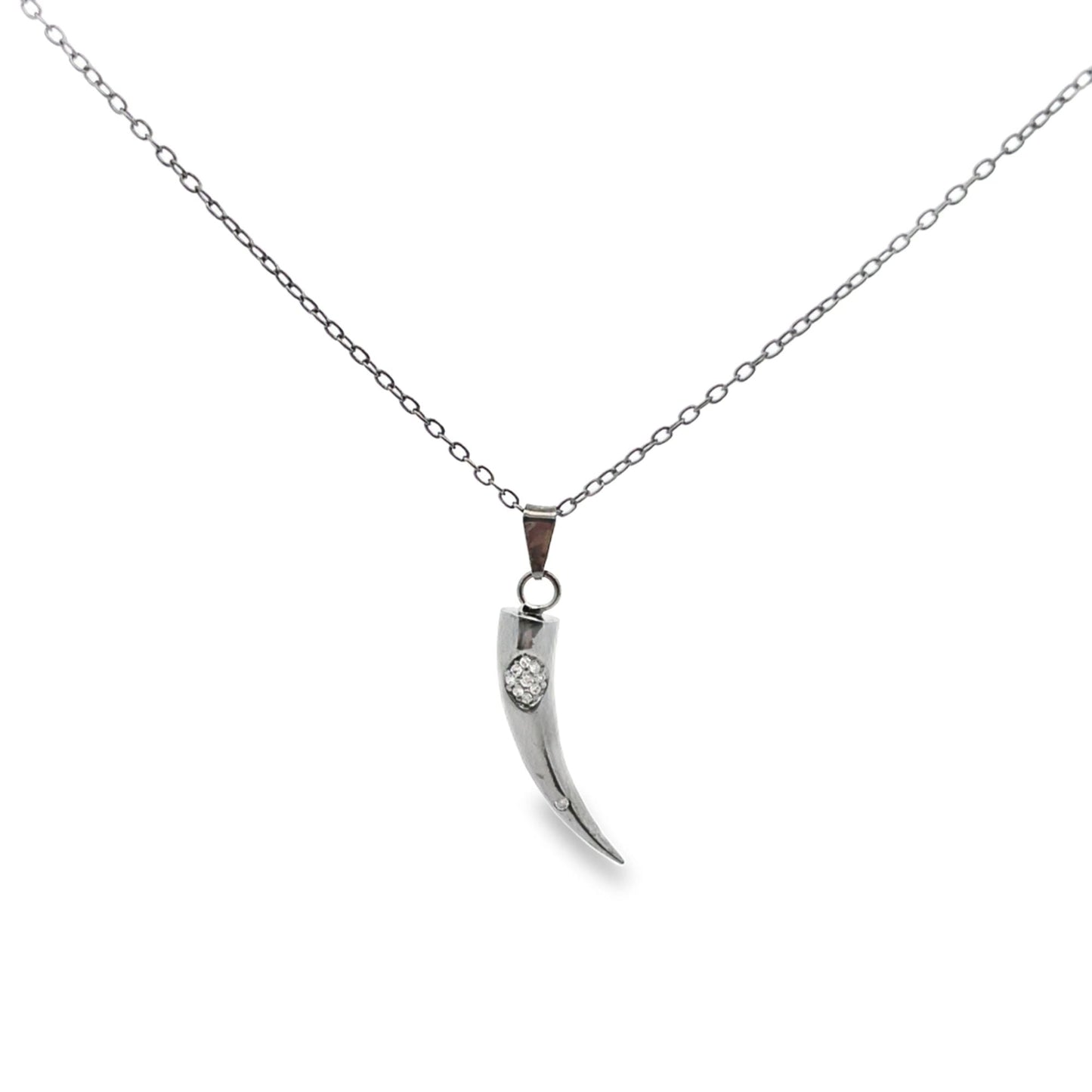Horn Charm Necklace With CZ Stones