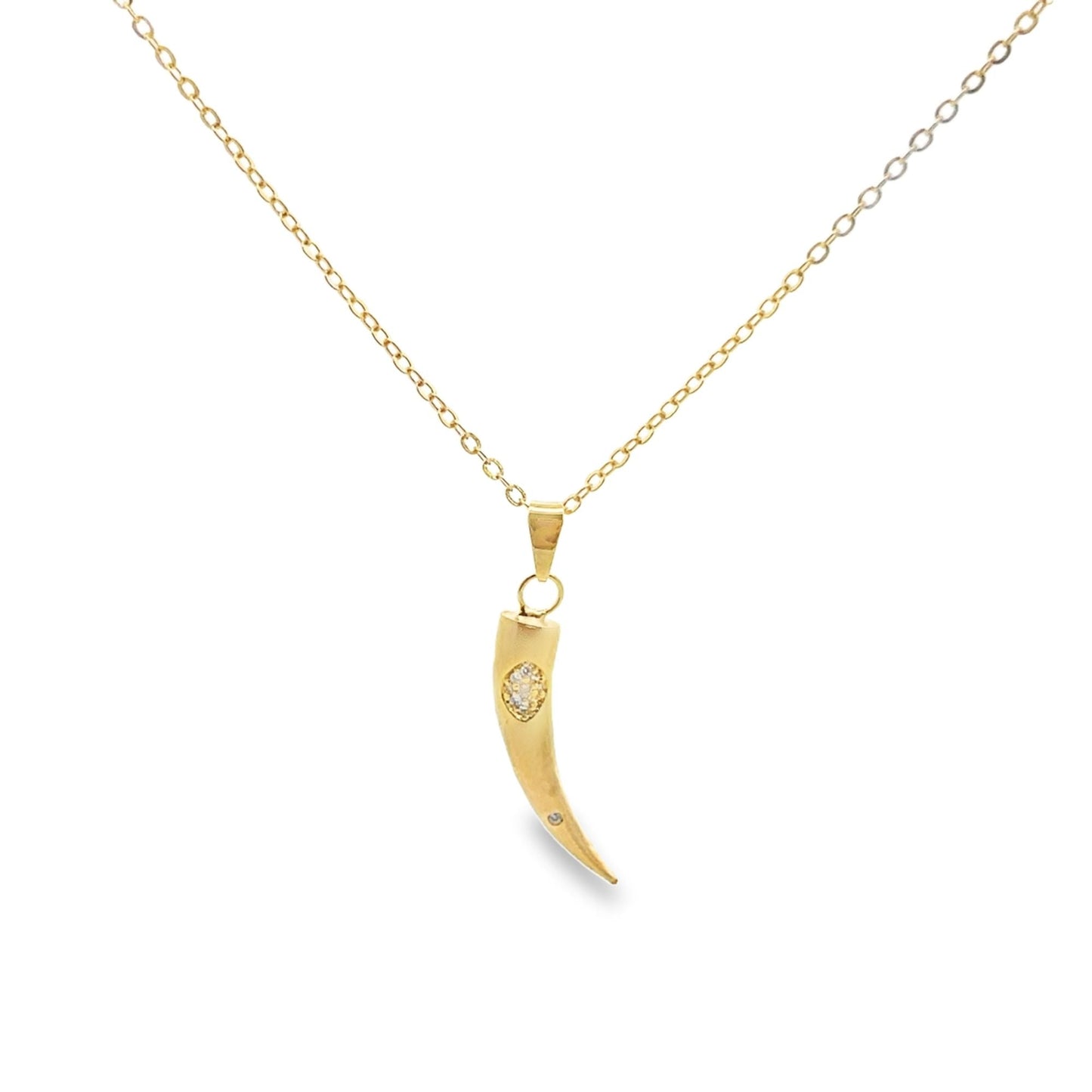 Horn Charm Necklace With CZ Stones