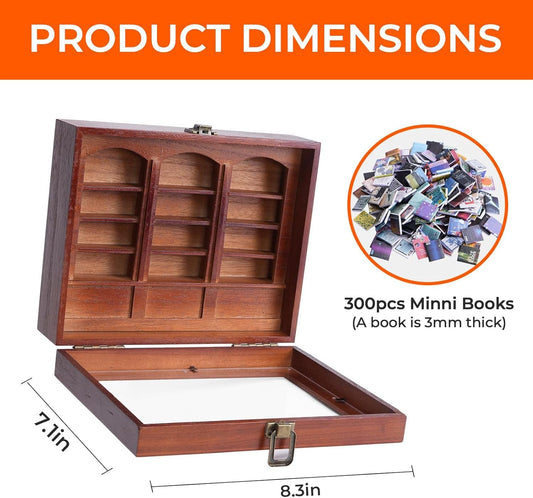 Anxiety Bookshelf Tiny Miniature Library Display Cabinet with Mini Books | Stress Relief and Creativity Decor - Mini Book Matchbox Shelf for Anxiety Relief