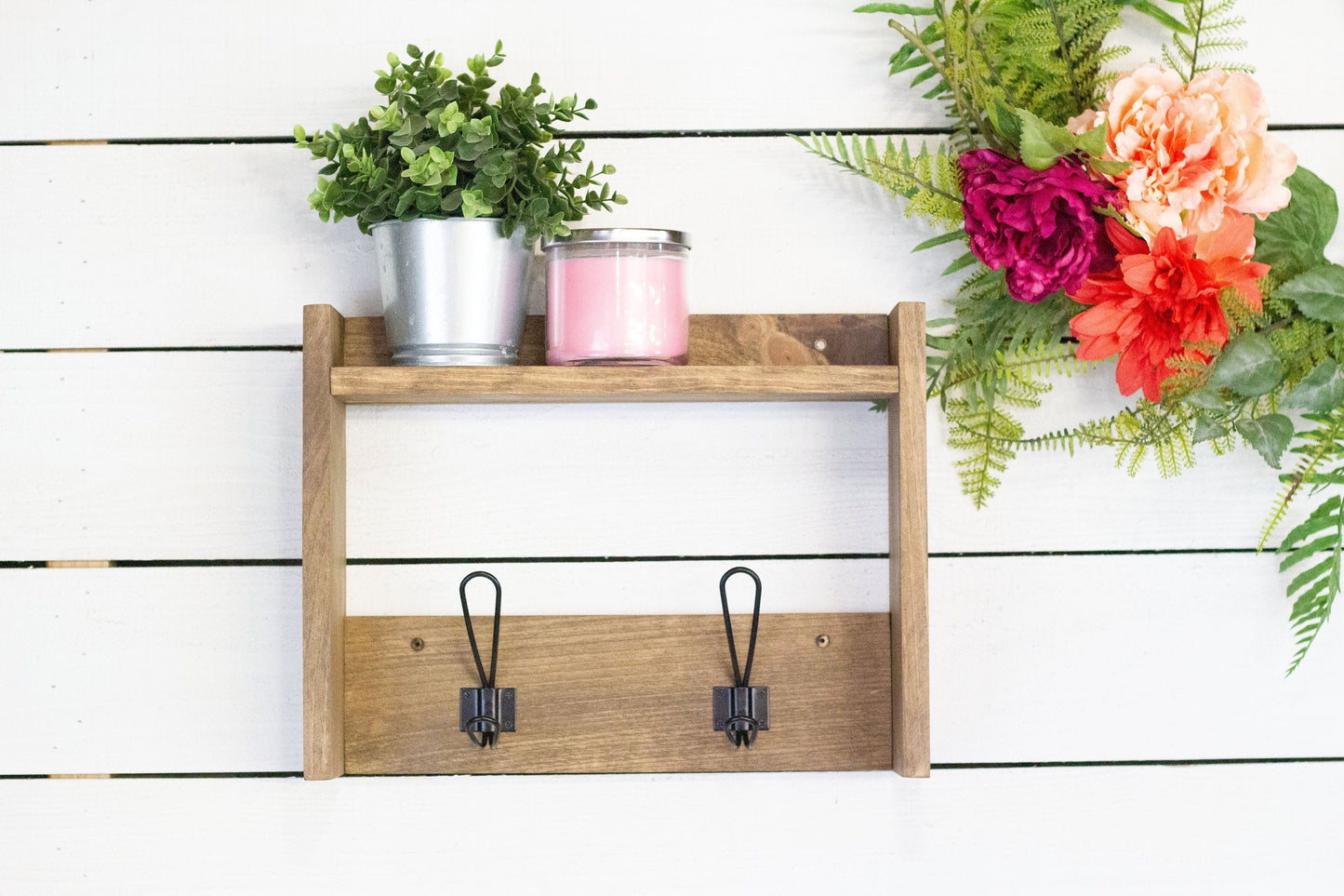 Wooden Coat Hooks with Shelf