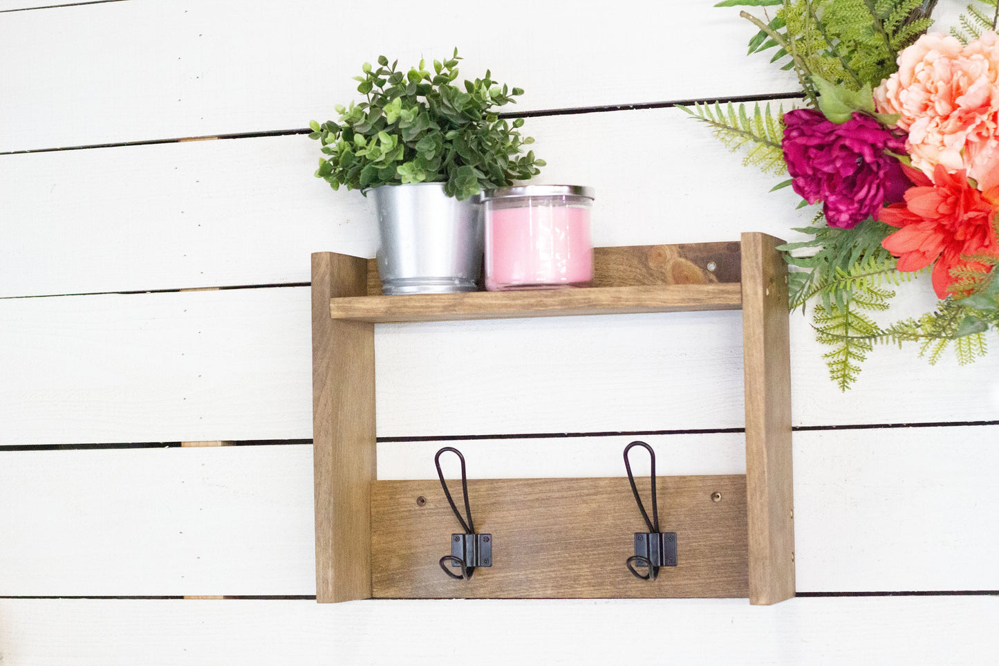 Wooden Coat Hooks with Shelf