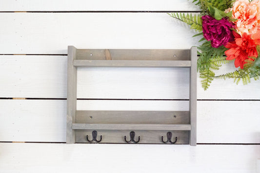 Wooden Key Hooks with Shelf