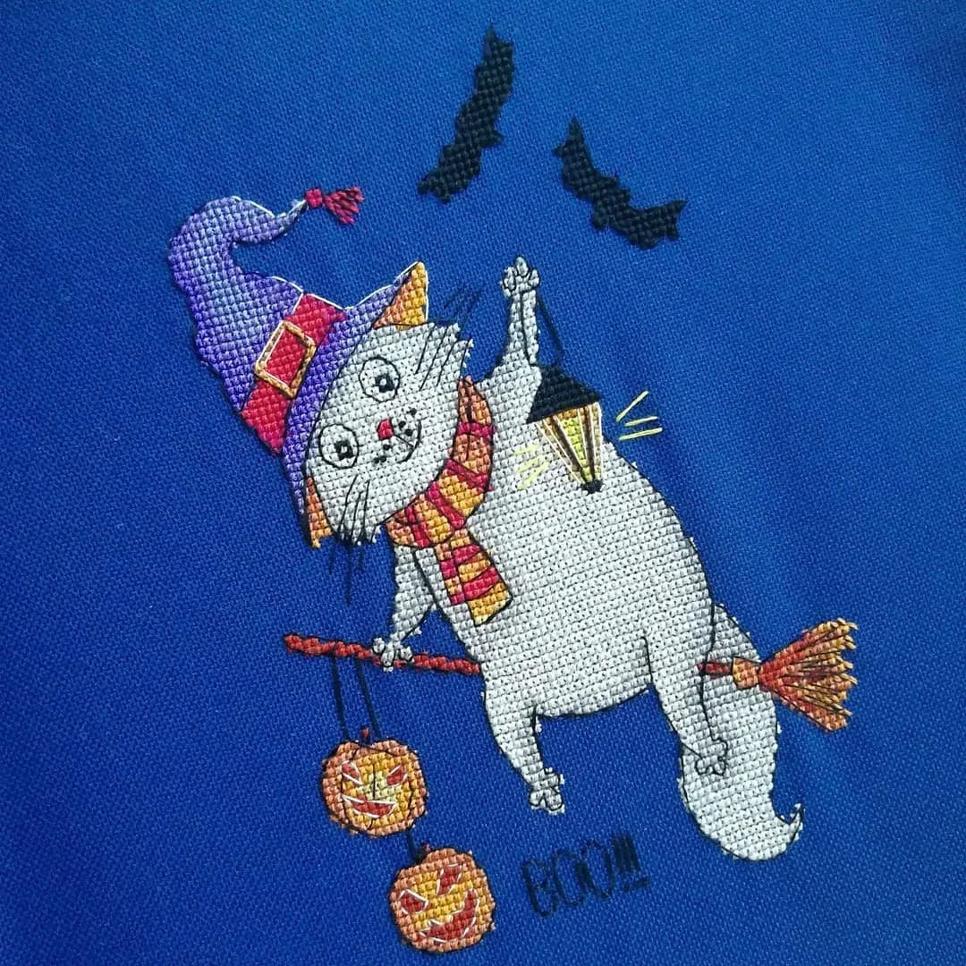 Cat on Broom - PDF Cross Stitch Pattern
