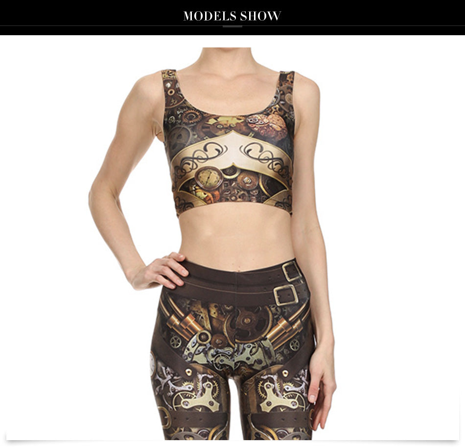 3D Digital Print Woman Cropped Crop Top Sexy Fitness Tops Sleeveless Mechanical Gear women top